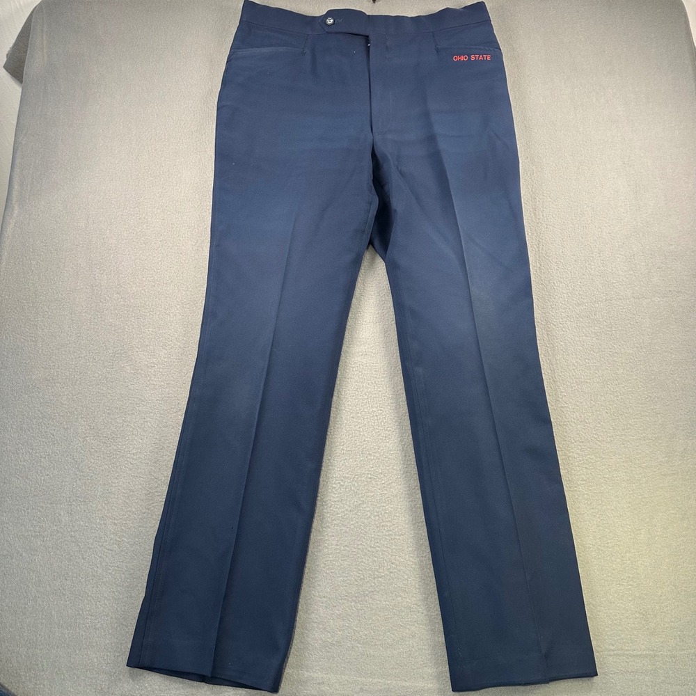 Vintage La Mode Du Golf Ohio State Navy Blue Polyester Trousers Mens 36 College